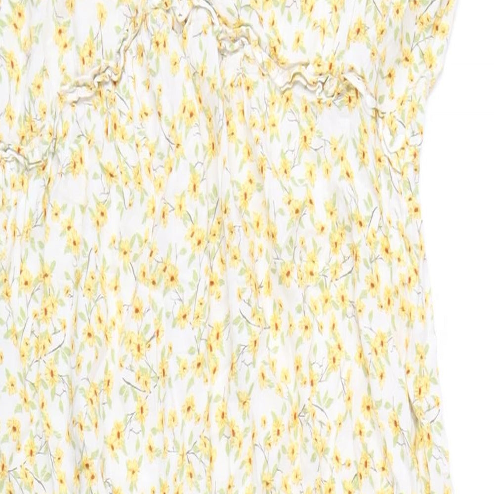 Pull&Bear Womens Yellow Floral Viscose Maxi Size M V-Neck Pullover