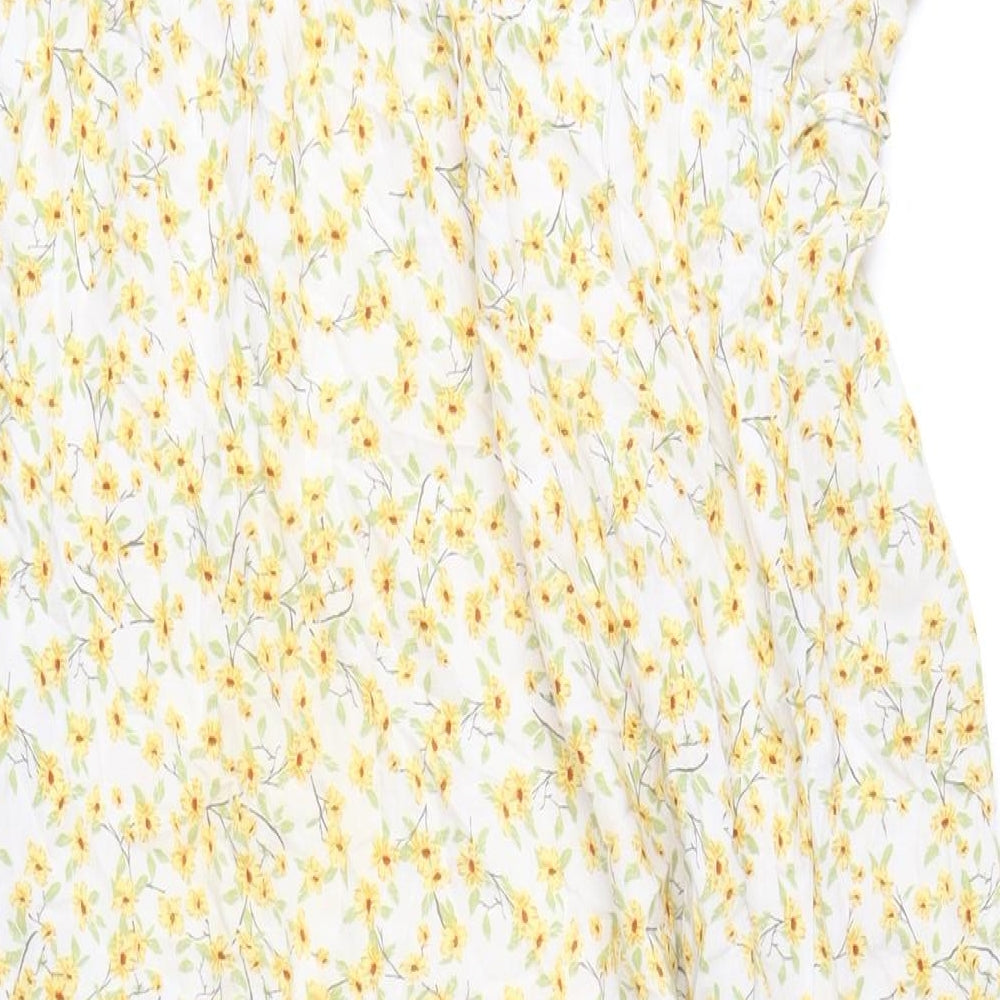 Pull&Bear Womens Yellow Floral Viscose Maxi Size M V-Neck Pullover