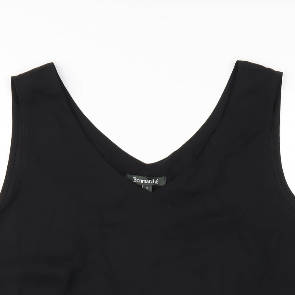 Bonmarché Womens Black Polyester Basic Tank Size 18 V-Neck