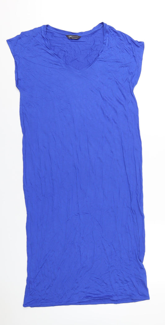 Marks and Spencer Womens Blue Viscose T-Shirt Dress Size 10 V-Neck Pullover