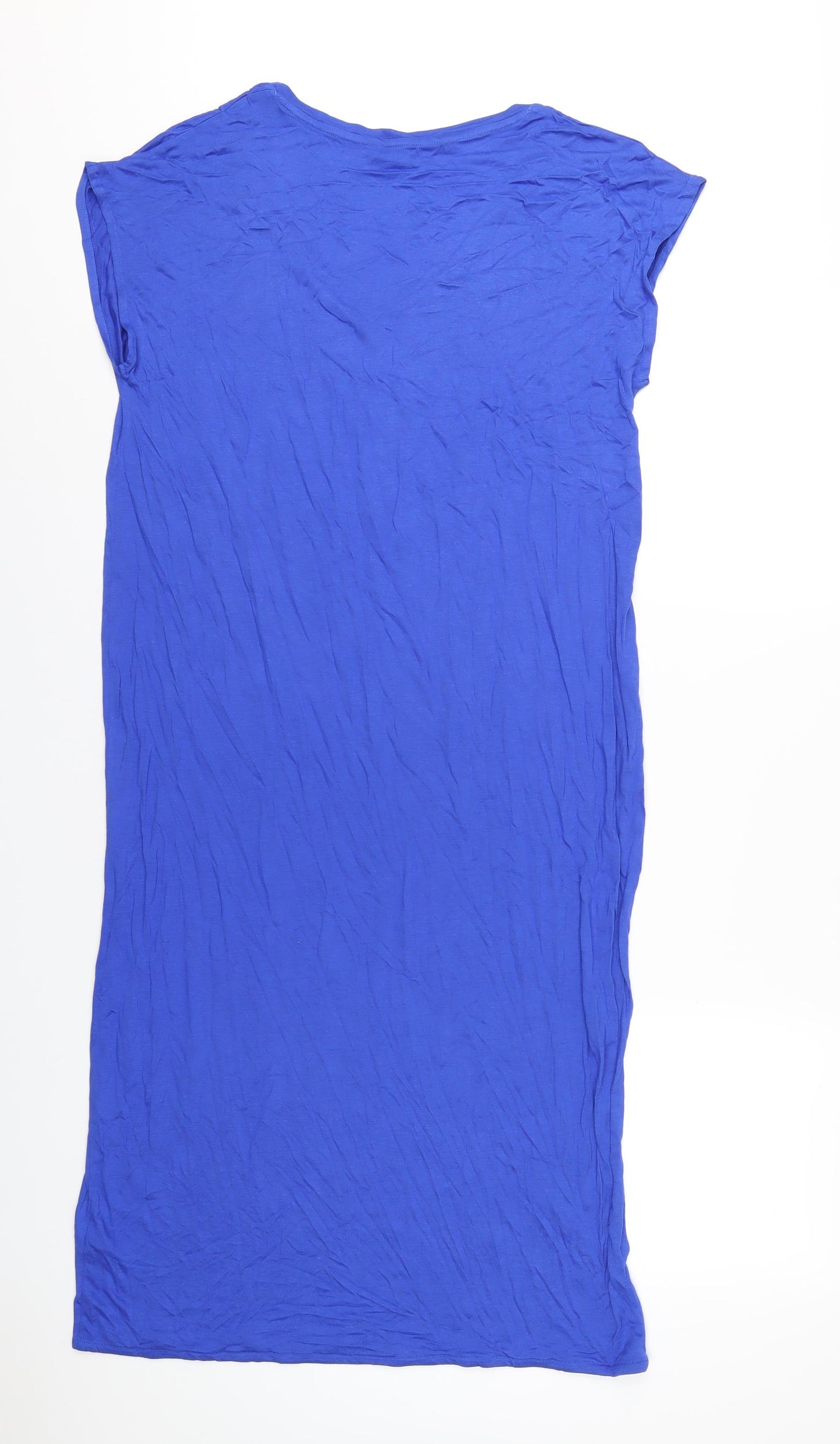 Marks and Spencer Womens Blue Viscose T-Shirt Dress Size 10 V-Neck Pullover