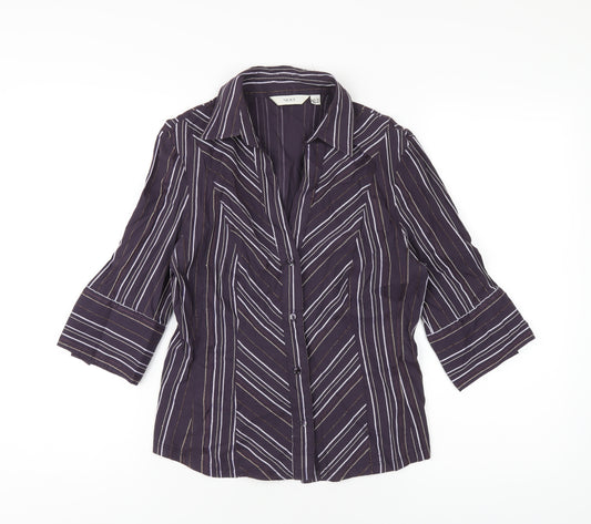 NEXT Womens Purple Striped Cotton Basic Button-Up Size 12 Collared