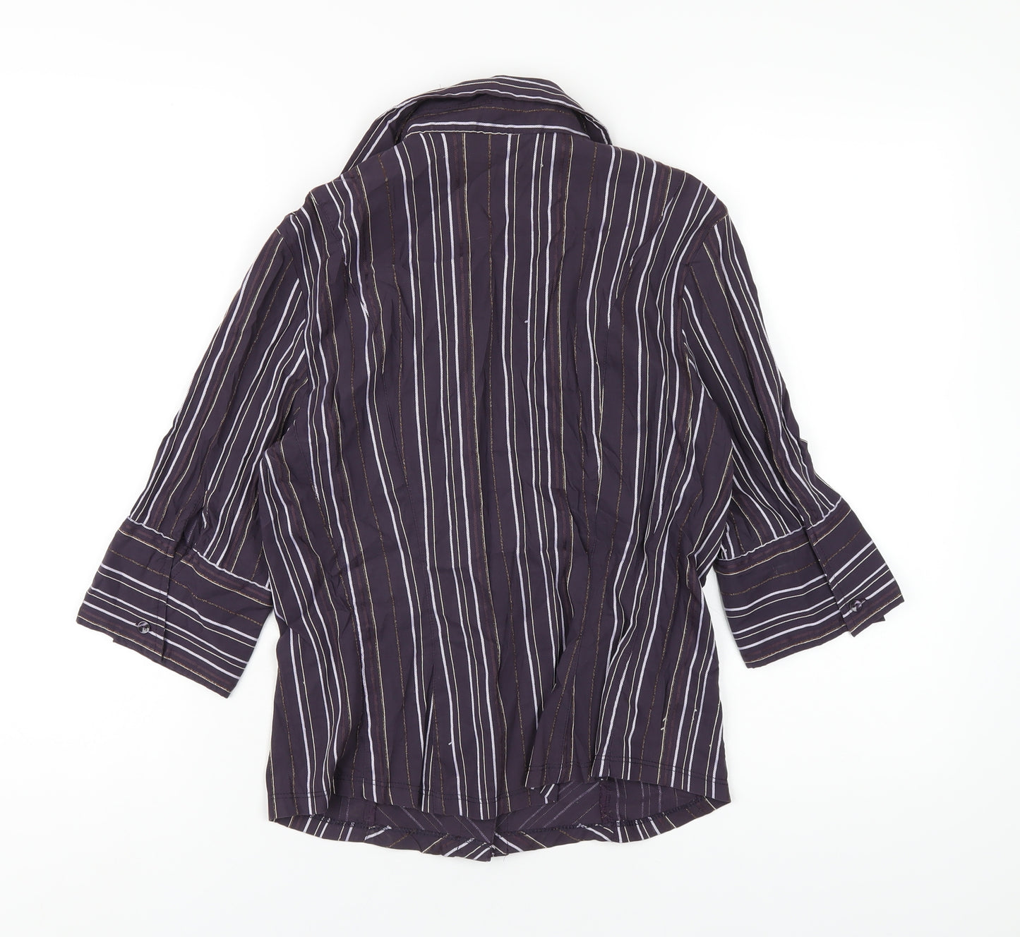 NEXT Womens Purple Striped Cotton Basic Button-Up Size 12 Collared