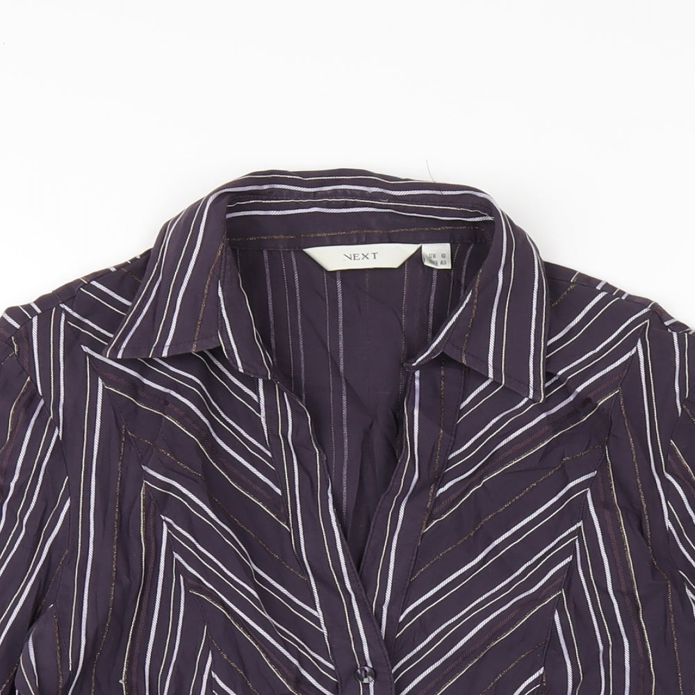 NEXT Womens Purple Striped Cotton Basic Button-Up Size 12 Collared