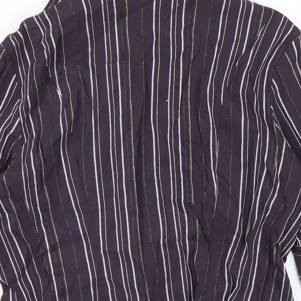 NEXT Womens Purple Striped Cotton Basic Button-Up Size 12 Collared