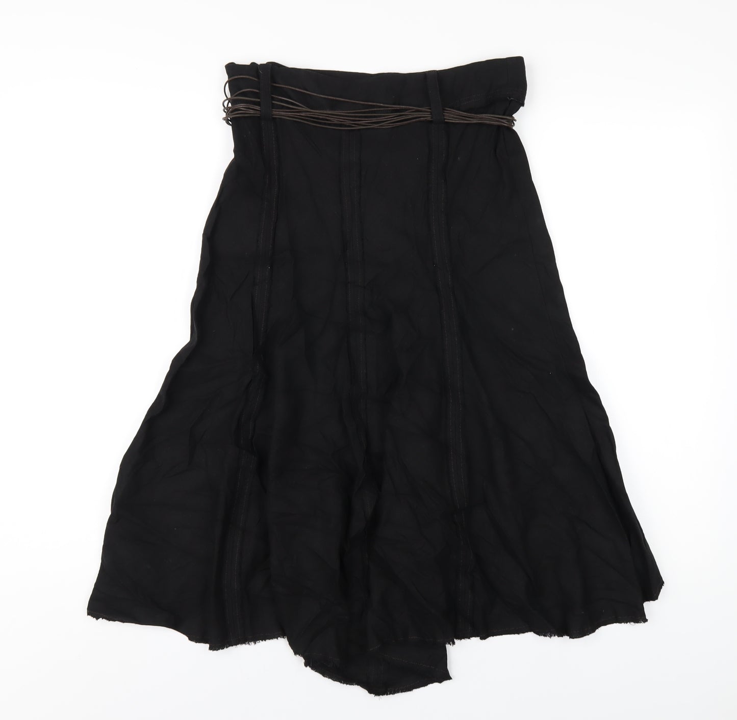 River Island Womens Black Linen A-Line Skirt Size 10 Zip