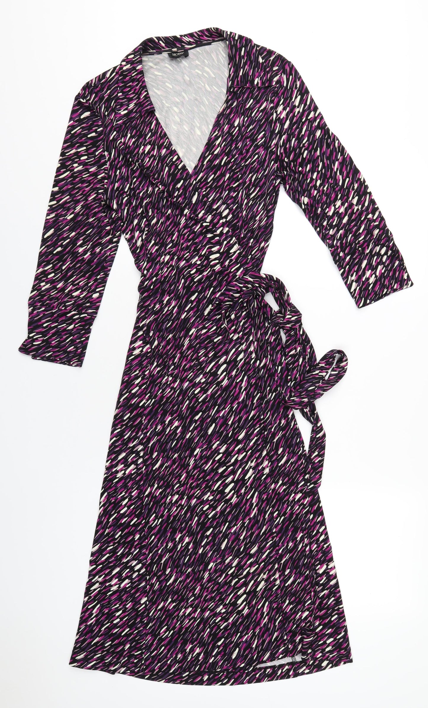 Hobbs Womens Purple Geometric Viscose Wrap Dress Size 10 V-Neck Tie