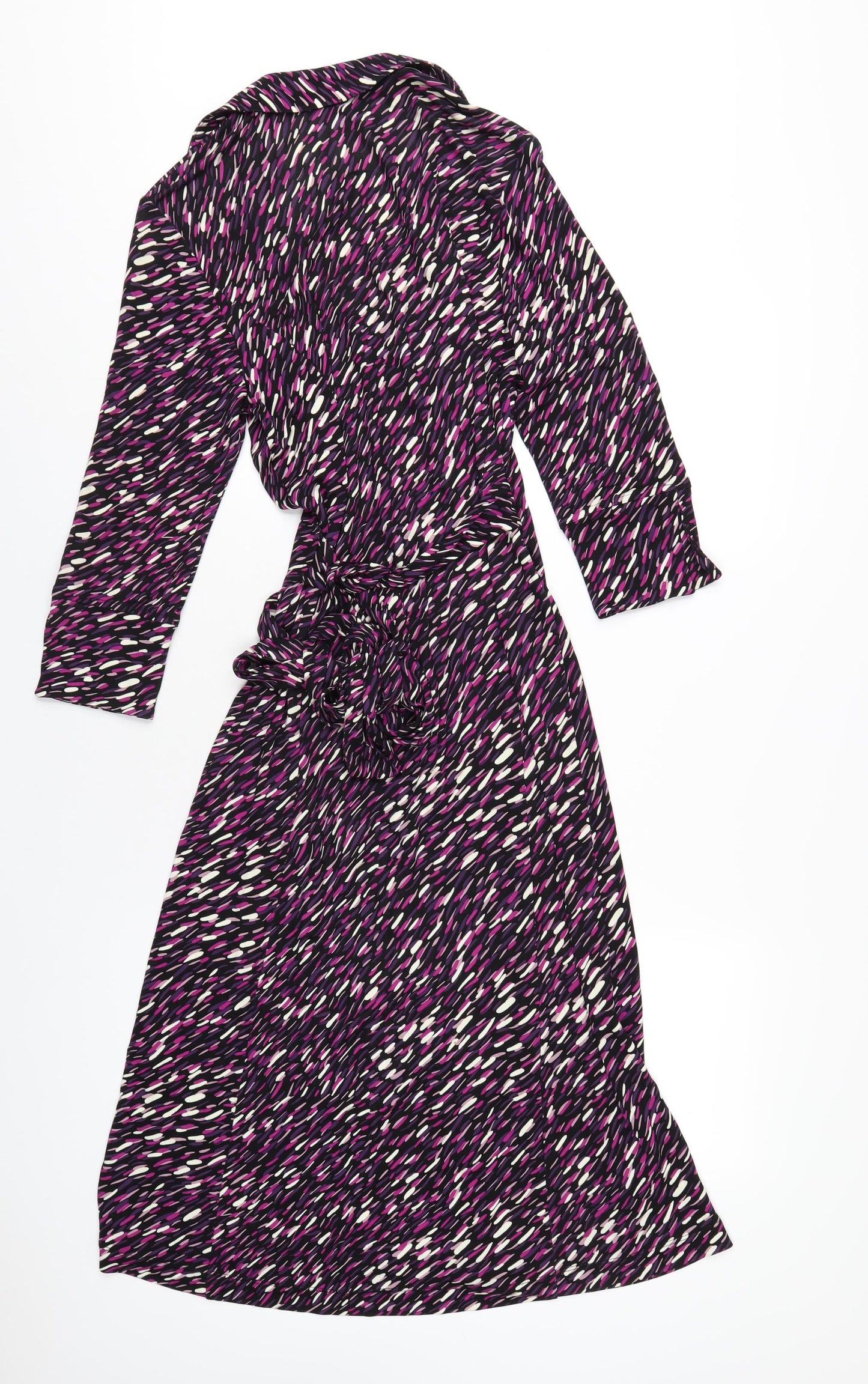 Hobbs Womens Purple Geometric Viscose Wrap Dress Size 10 V-Neck Tie