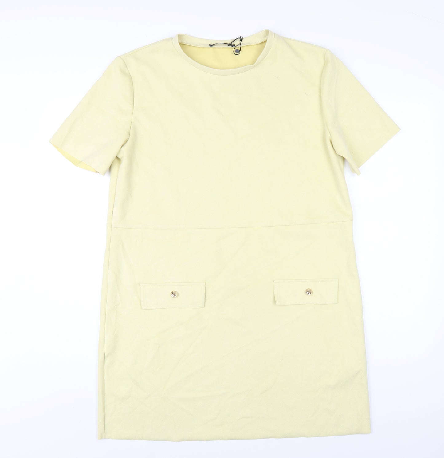 Zara Womens Yellow Polyester T-Shirt Dress Size L Round Neck Pullover