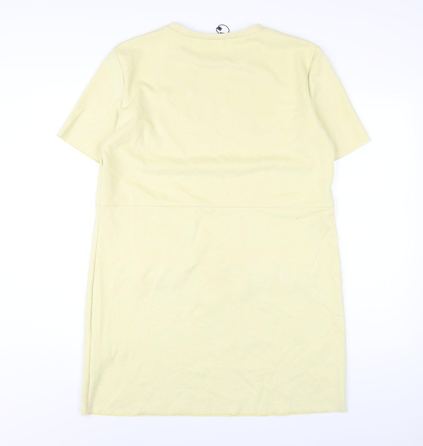 Zara Womens Yellow Polyester T-Shirt Dress Size L Round Neck Pullover