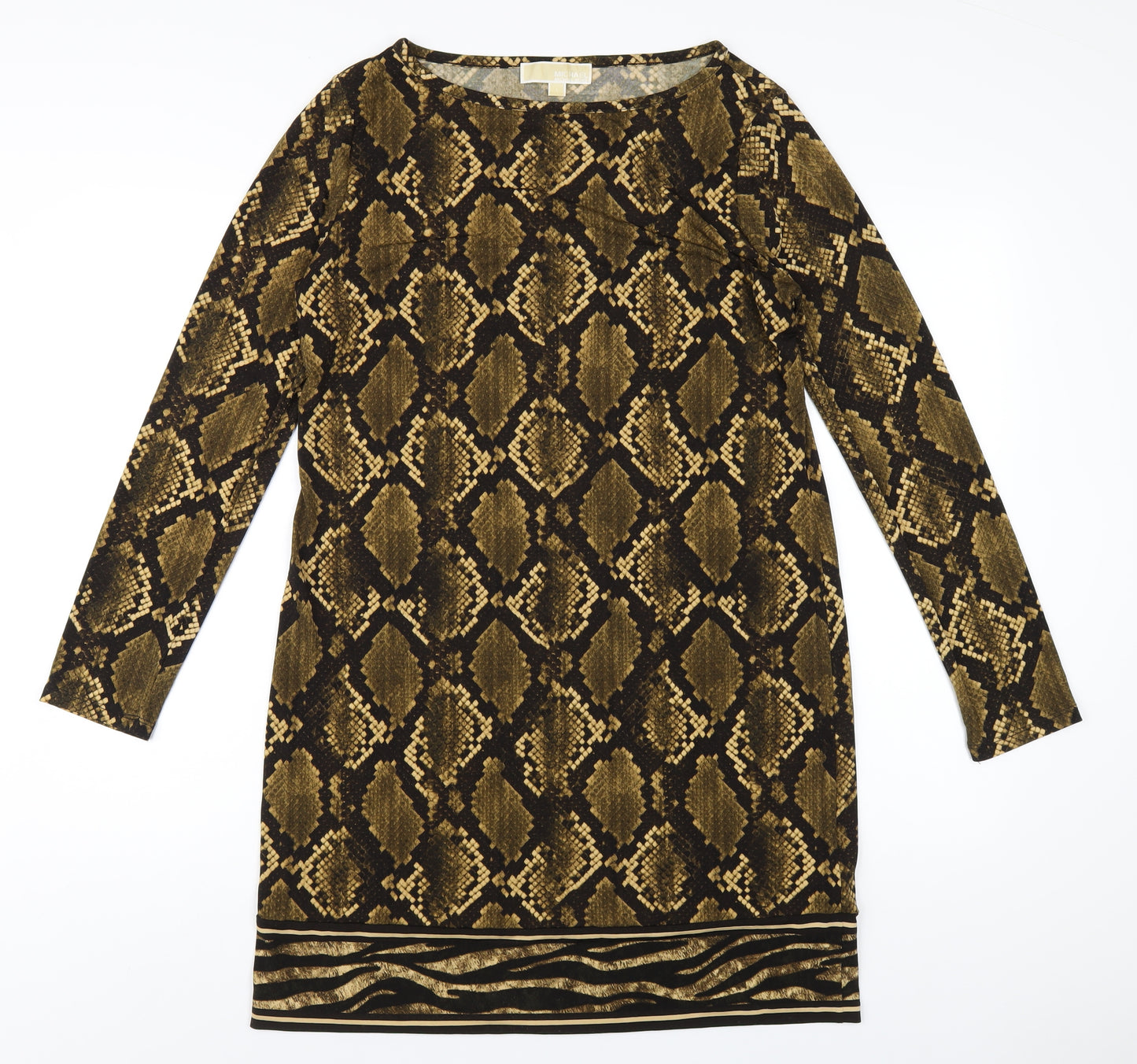 Michael Kors Womens Brown Animal Print Polyester A-Line Size L Round Neck Pullover - Snake Print