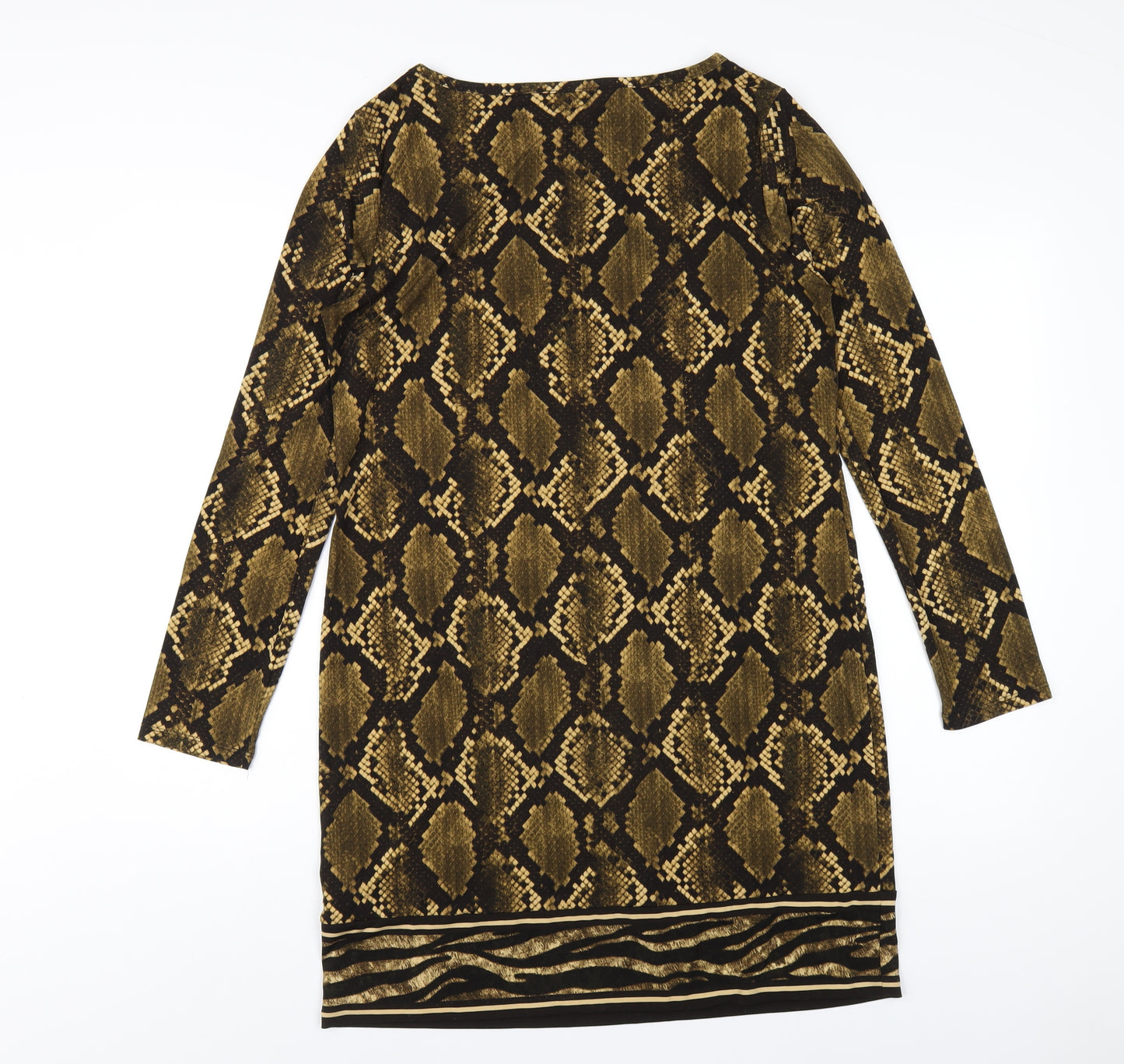 Michael Kors Womens Brown Animal Print Polyester A-Line Size L Round Neck Pullover - Snake Print