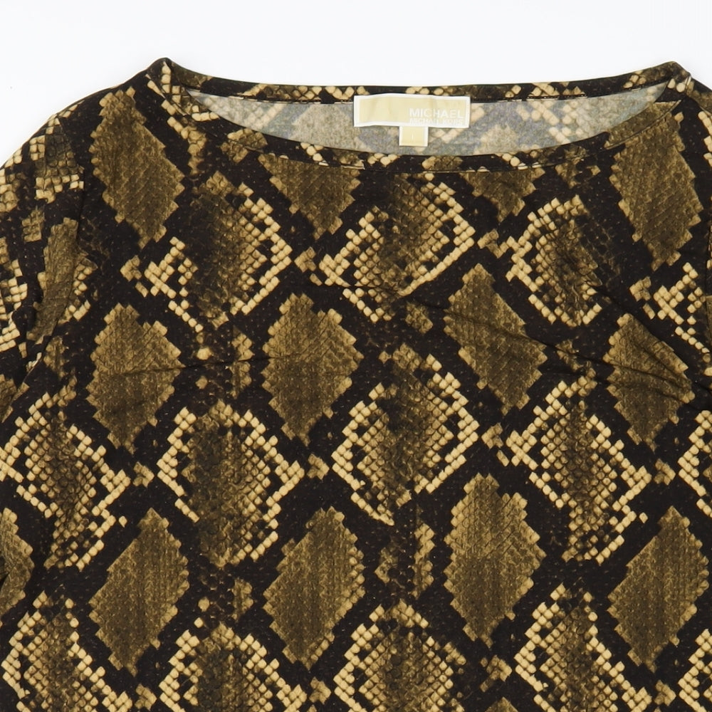 Michael Kors Womens Brown Animal Print Polyester A-Line Size L Round Neck Pullover - Snake Print