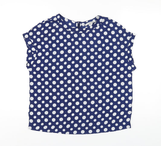 NEXT Womens Blue Polka Dot Polyester Basic T-Shirt Size 12 Round Neck