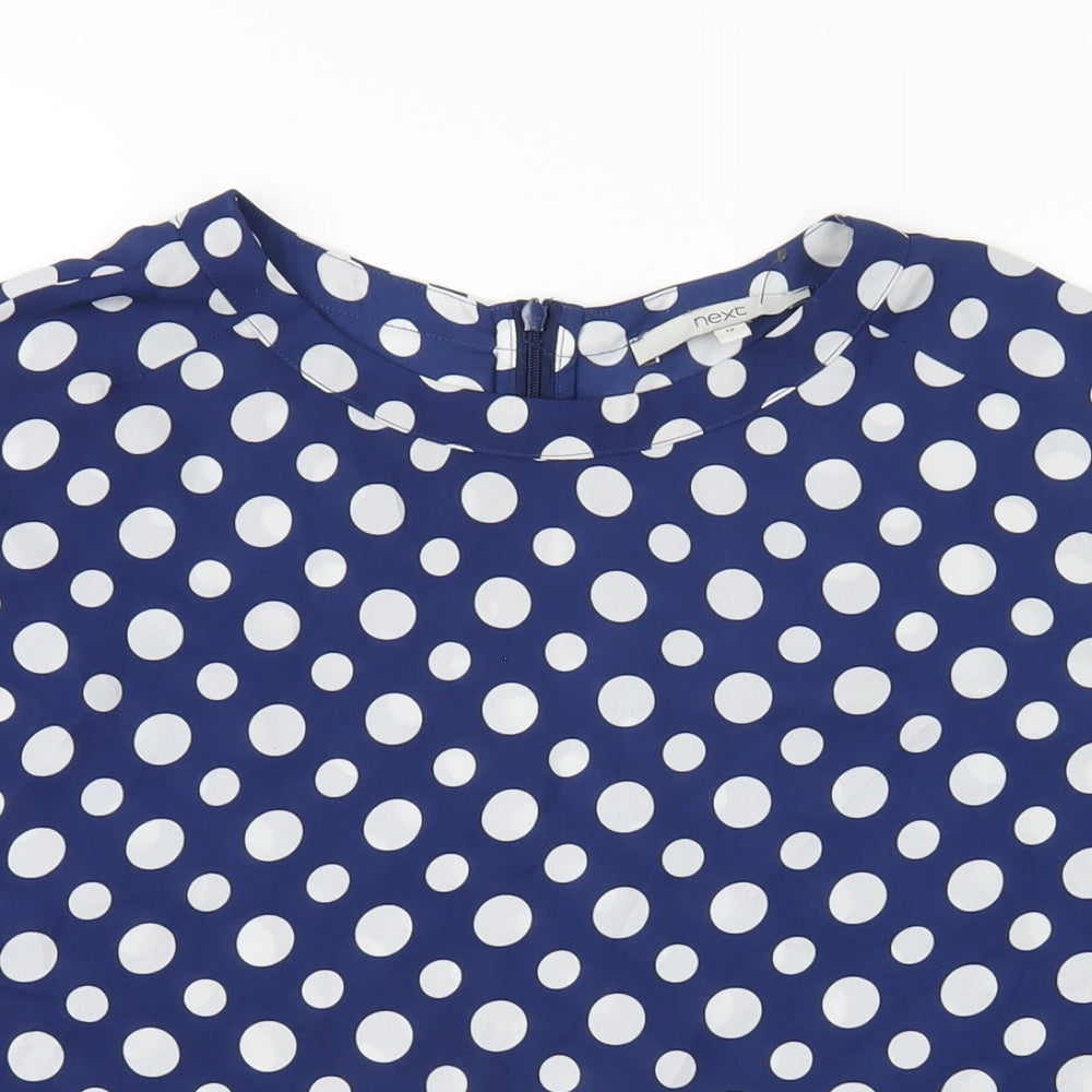 NEXT Womens Blue Polka Dot Polyester Basic T-Shirt Size 12 Round Neck