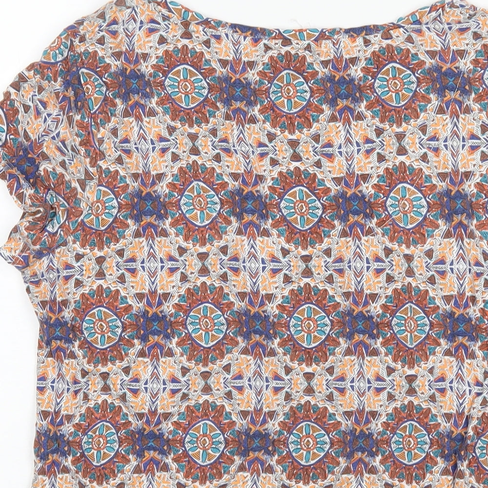 Fat Face Womens Multicoloured Geometric Viscose Basic T-Shirt Size 12 Round Neck