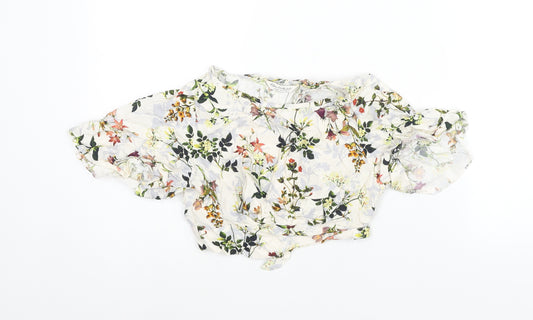 Miss Selfridge Womens Multicoloured Floral Viscose Cropped Blouse Size 8 Round Neck - Open Back