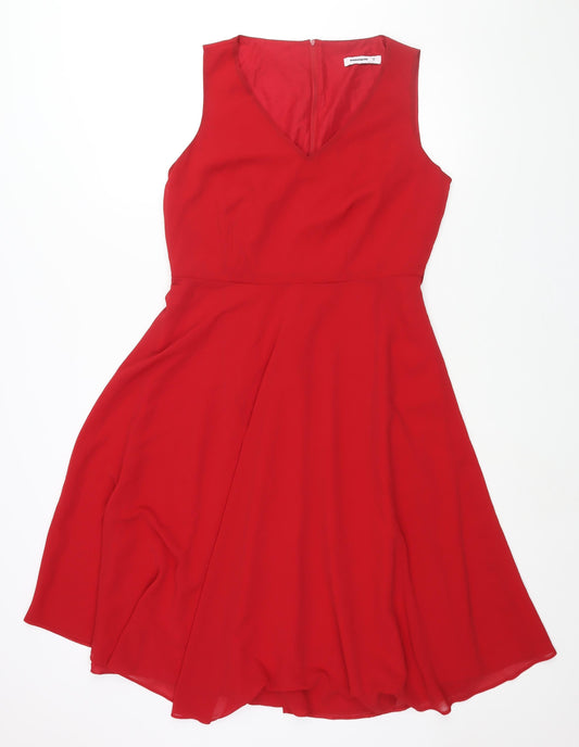 Woolworths Womens Red Polyester Fit & Flare Size 12 V-Neck Zip