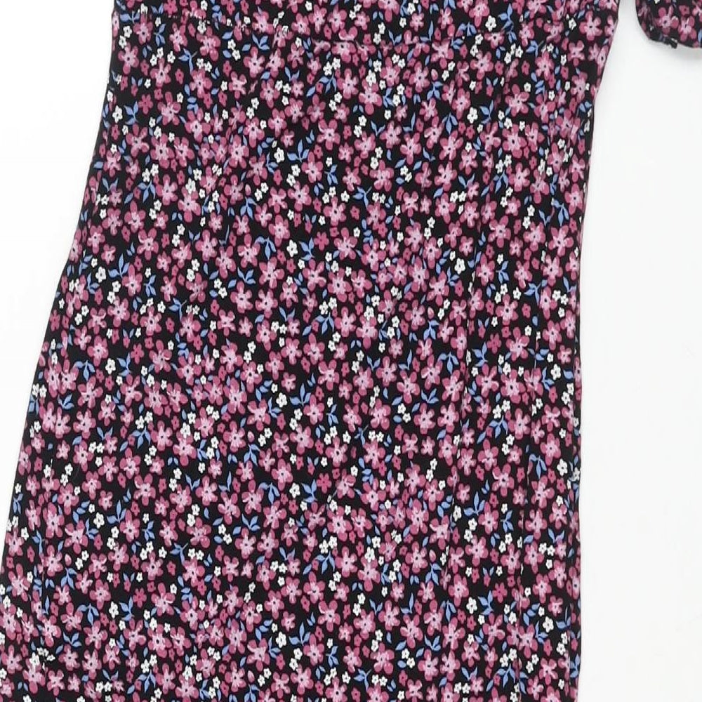 Missguided Womens Multicoloured Floral Viscose Shift Size 10 Square Neck Pullover - Side Slit