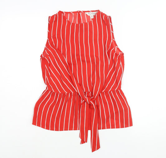 Miss Selfridge Womens Red Striped Polyester Camisole Blouse Size 8 Round Neck - Tie Detail Peplum