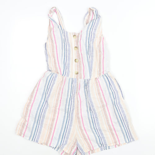 Japana Womens Multicoloured Striped Cotton Playsuit One-Piece Size S Button