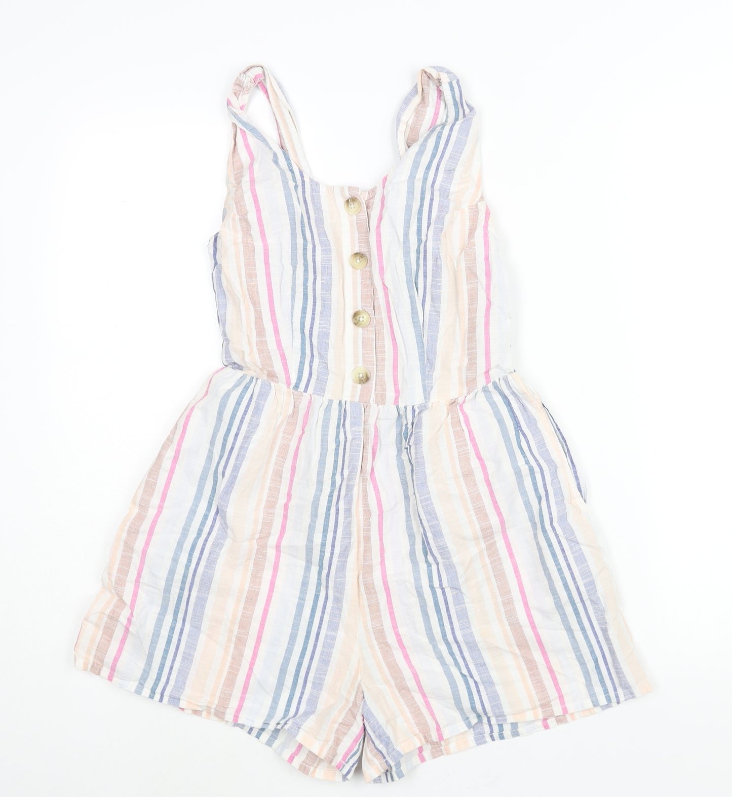 Japana Womens Multicoloured Striped Cotton Playsuit One-Piece Size S Button