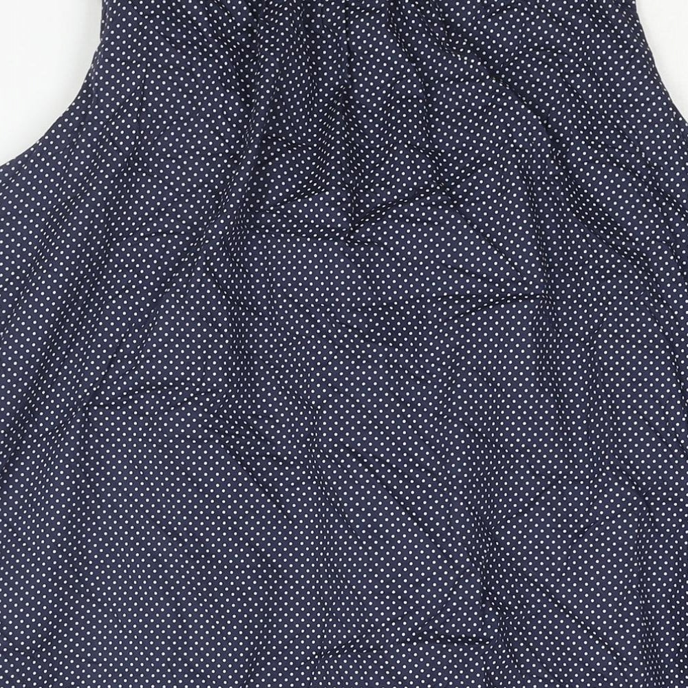 Fever Womens Blue Polka Dot Cotton A-Line Size 16 Scoop Neck Pullover - Vented Front Floral Frill