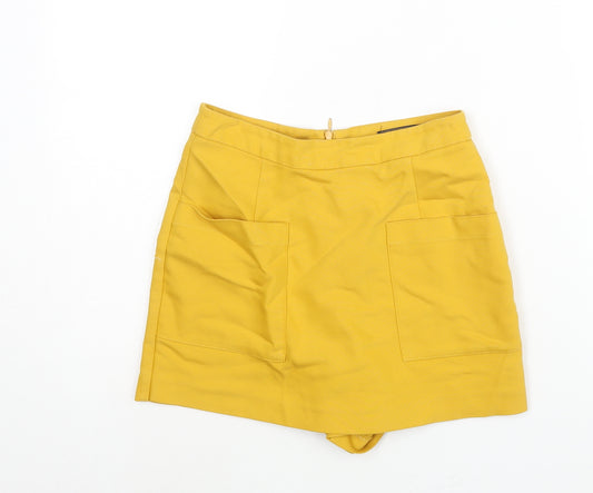 Zara Womens Yellow Polyester Skort Skirt Size XS Zip - Pocket