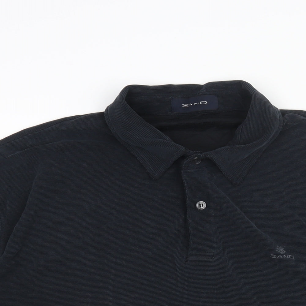 Sand Mens Blue Cotton Polo Size L Collared Button - Logo