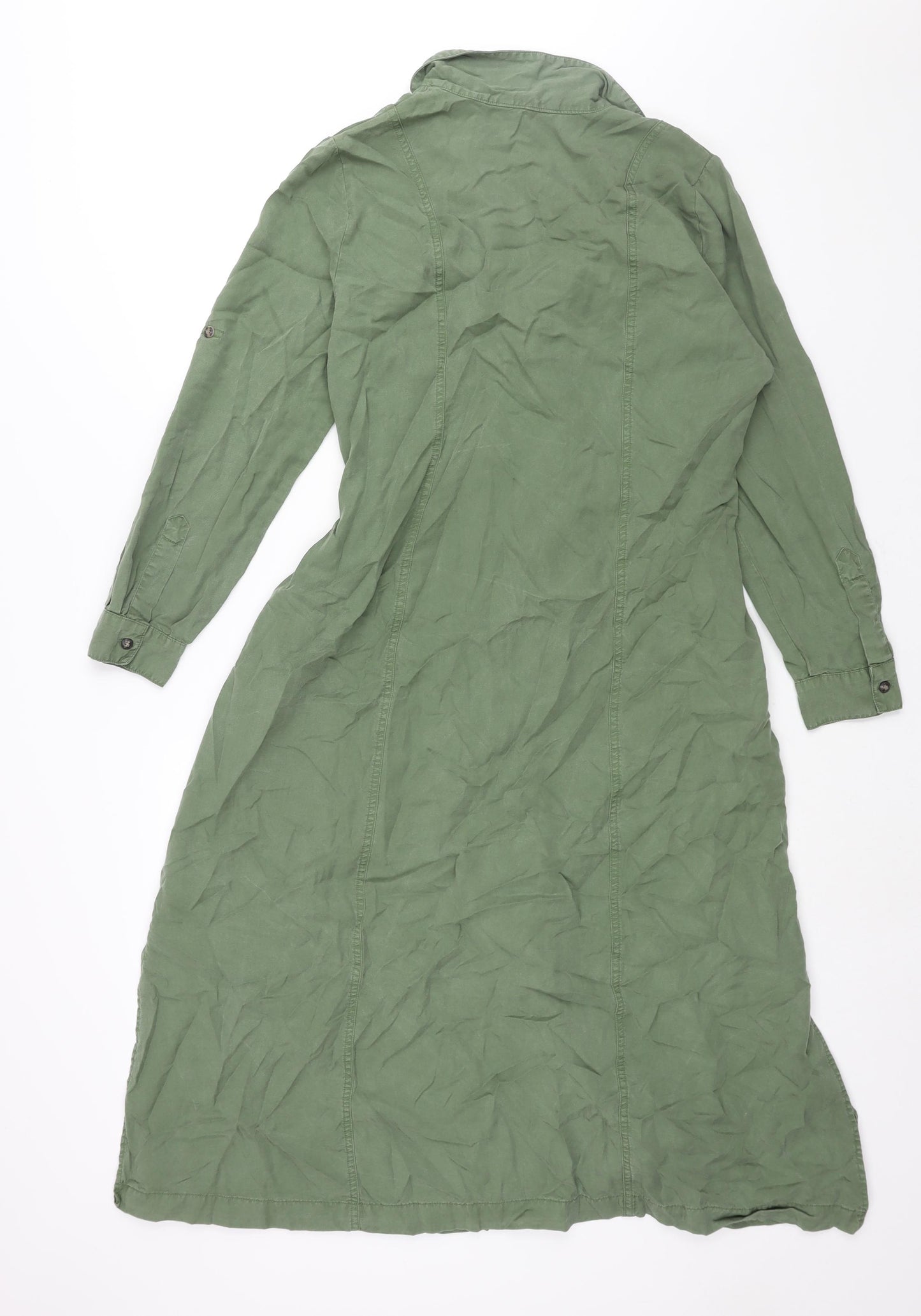 Isabella Oliver Womens Green Lyocell Shirt Dress Size 10 Collared Button - Tie Detail