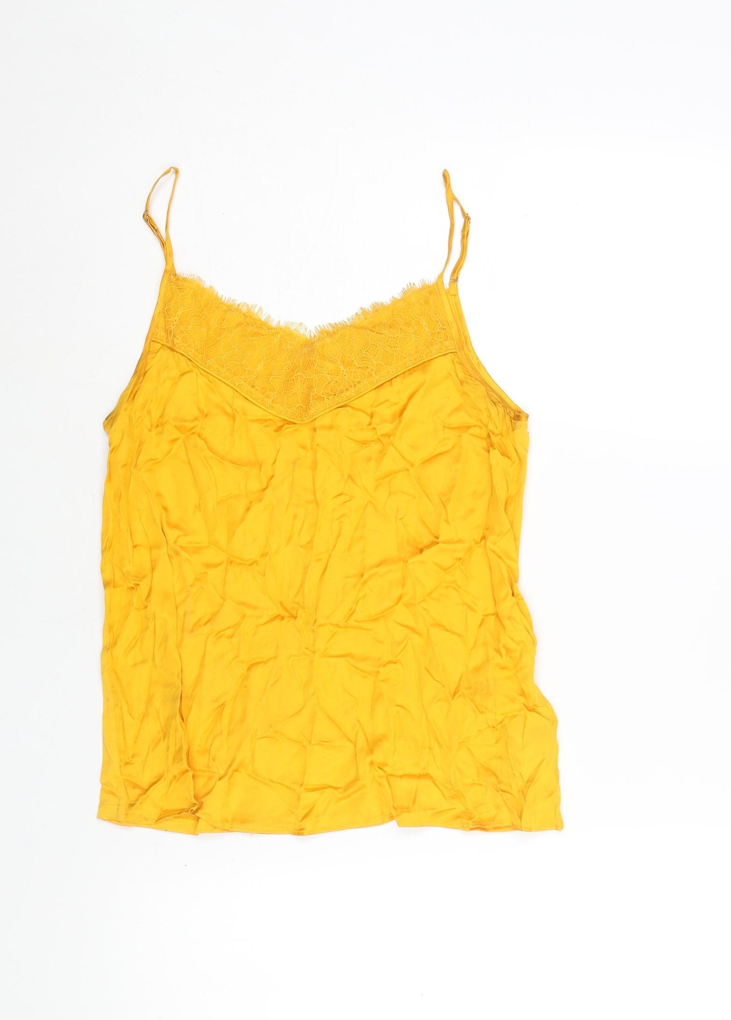 Massimo Dutti Womens Yellow Viscose Camisole Blouse Size XS Sweetheart - Lace Trim