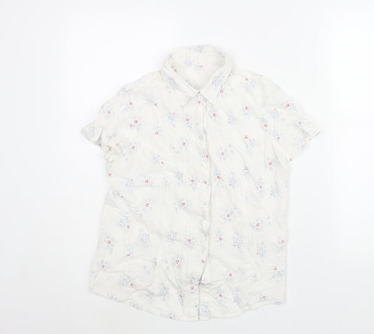 Marks and Spencer Womens White Geometric Cotton Basic Button-Up Size 12 Collared - Floral Print