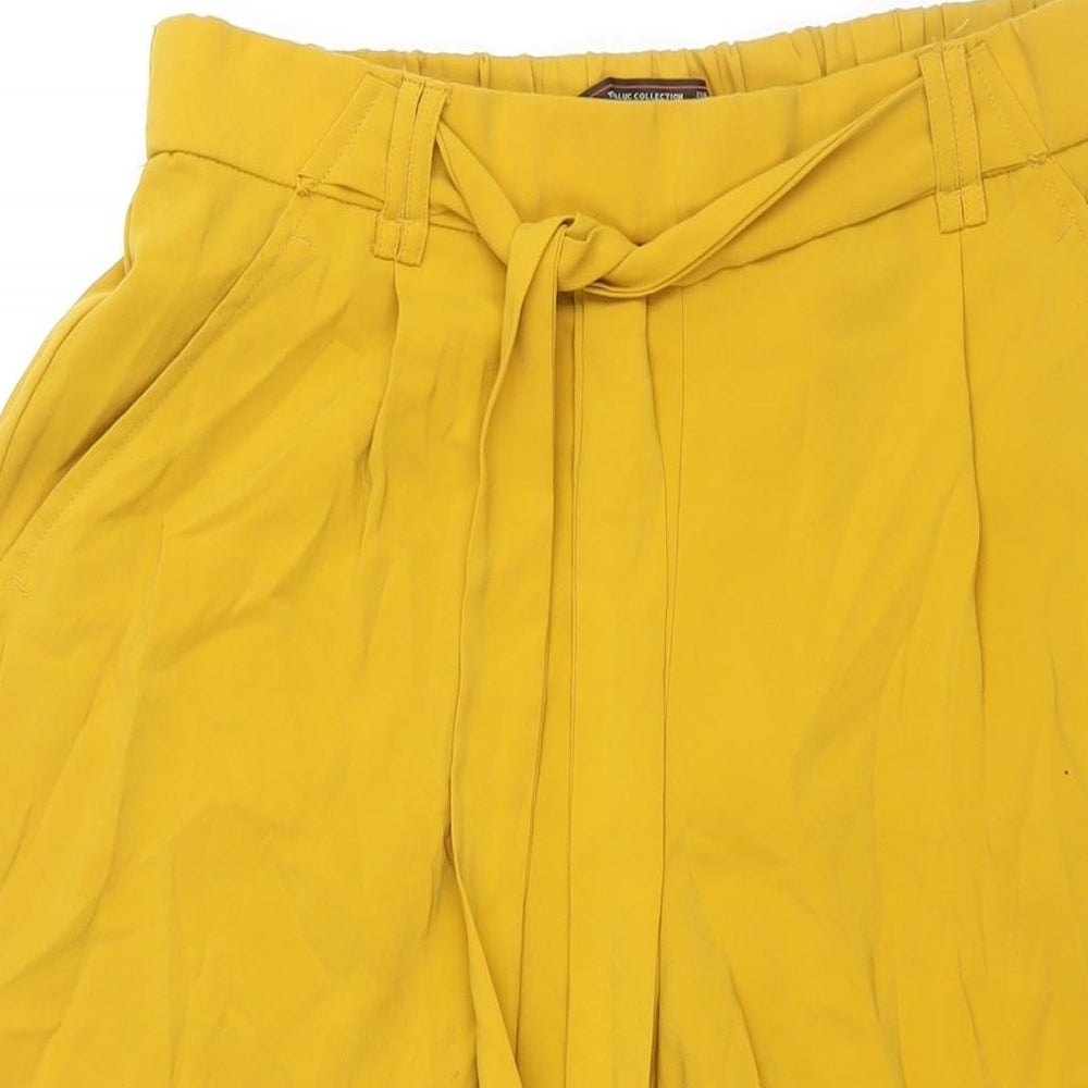 Zara Womens Yellow Polyester Cropped Trousers Size L L22 in Regular - Elasticated Waist Tie