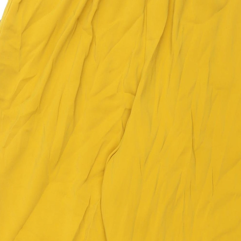 Zara Womens Yellow Polyester Cropped Trousers Size L L22 in Regular - Elasticated Waist Tie