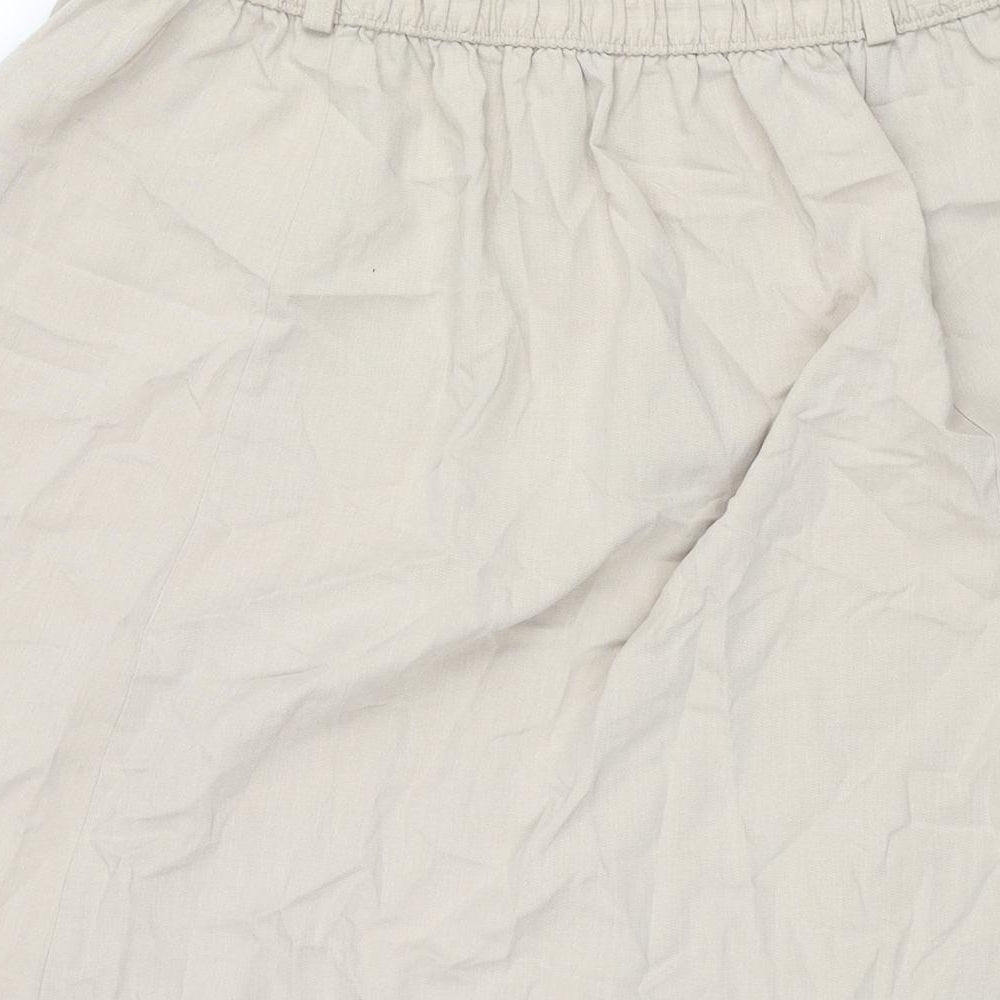 BHS Womens Beige Polyester A-Line Skirt Size 16 - Button Detail Elasticated Waist