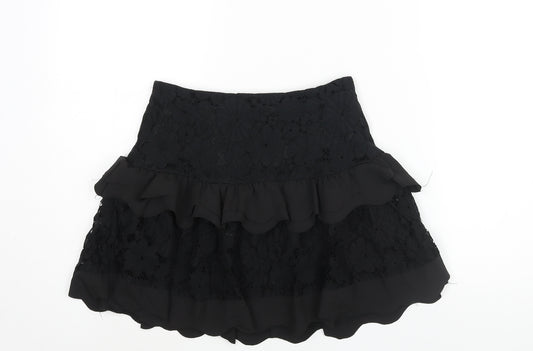 Boohoo Womens Black Polyester Mini Skirt Size 6 Zip - Lace Frill