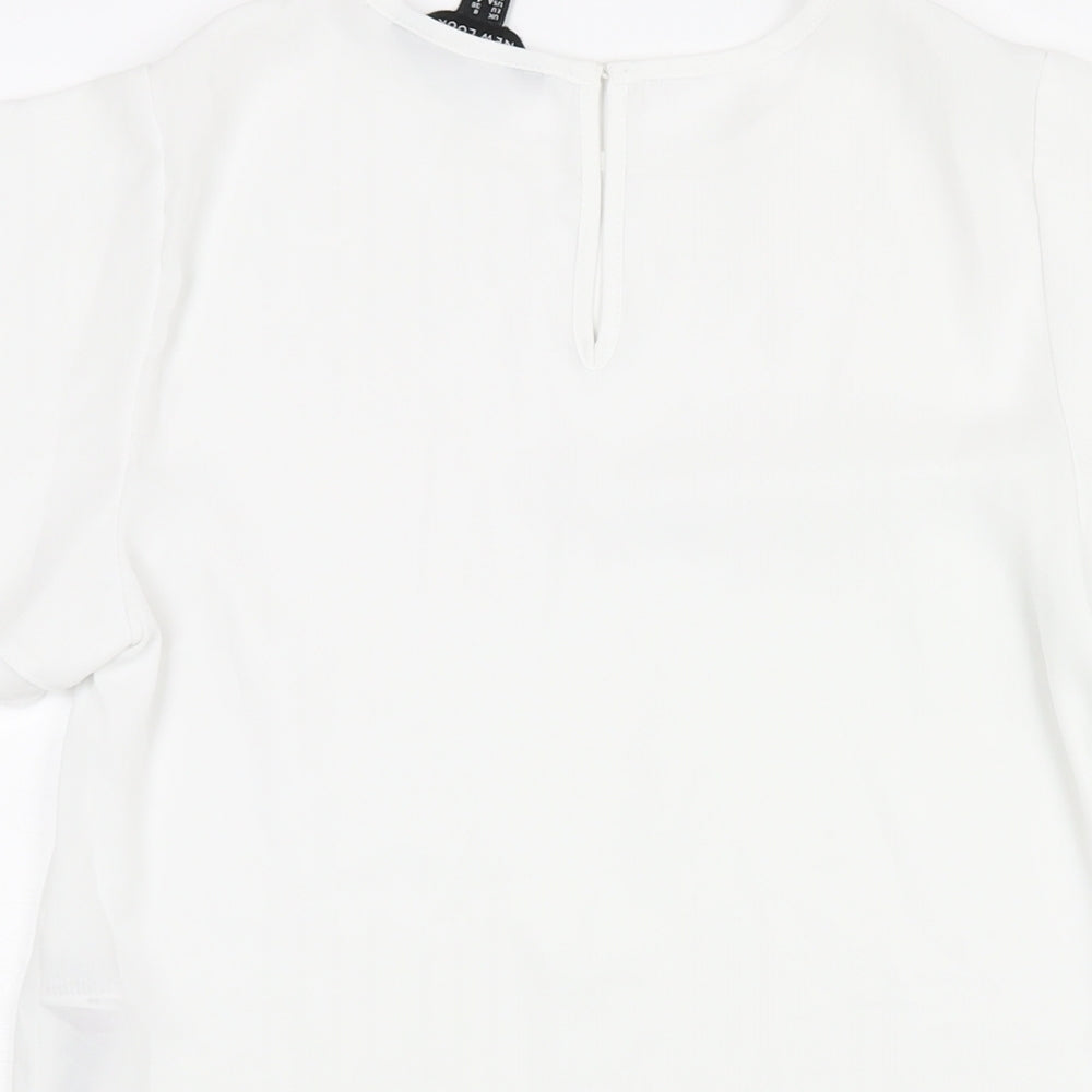 New Look Womens White Polyester Basic Blouse Size 8 Round Neck