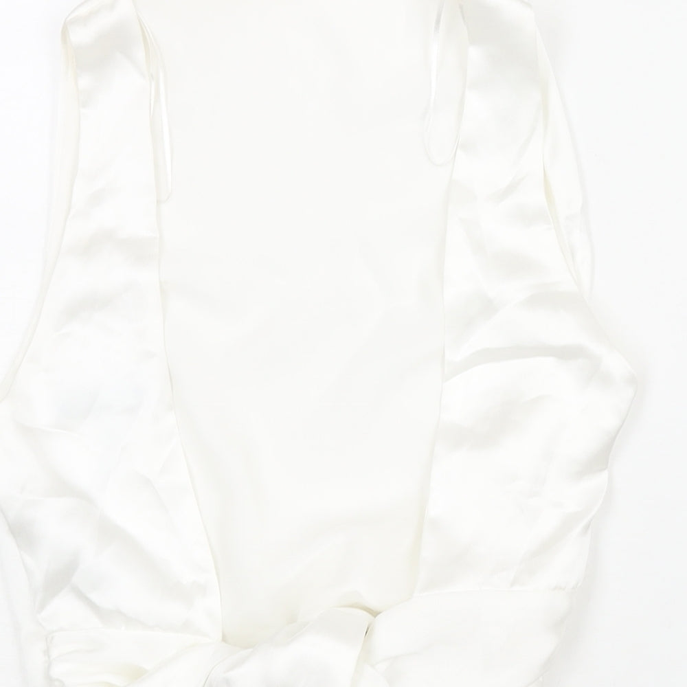 Zara Womens White Polyester Camisole Blouse Size M Round Neck - Open Back