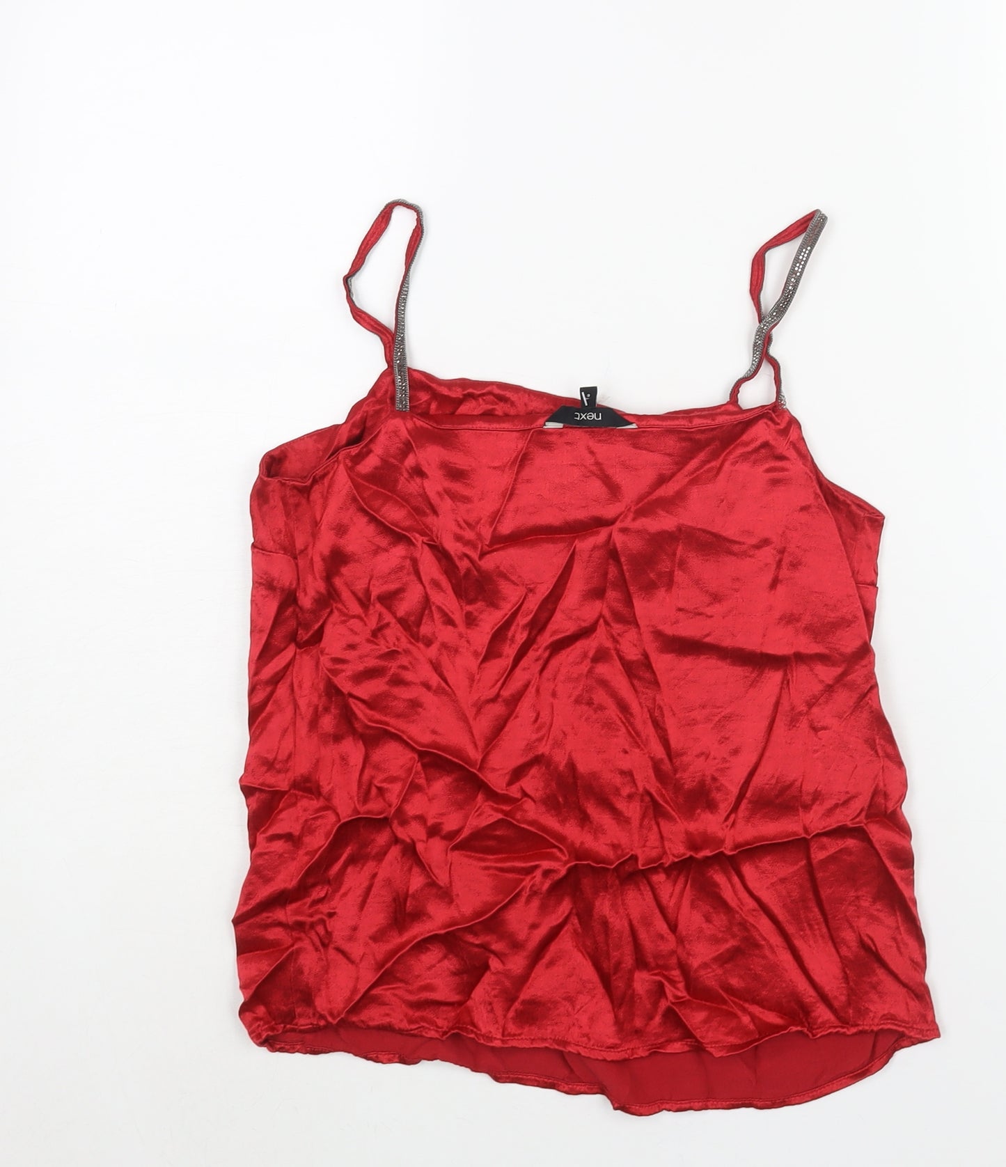 NEXT Womens Red Viscose Camisole Blouse Size 14 Scoop Neck - Rhinestone Strap