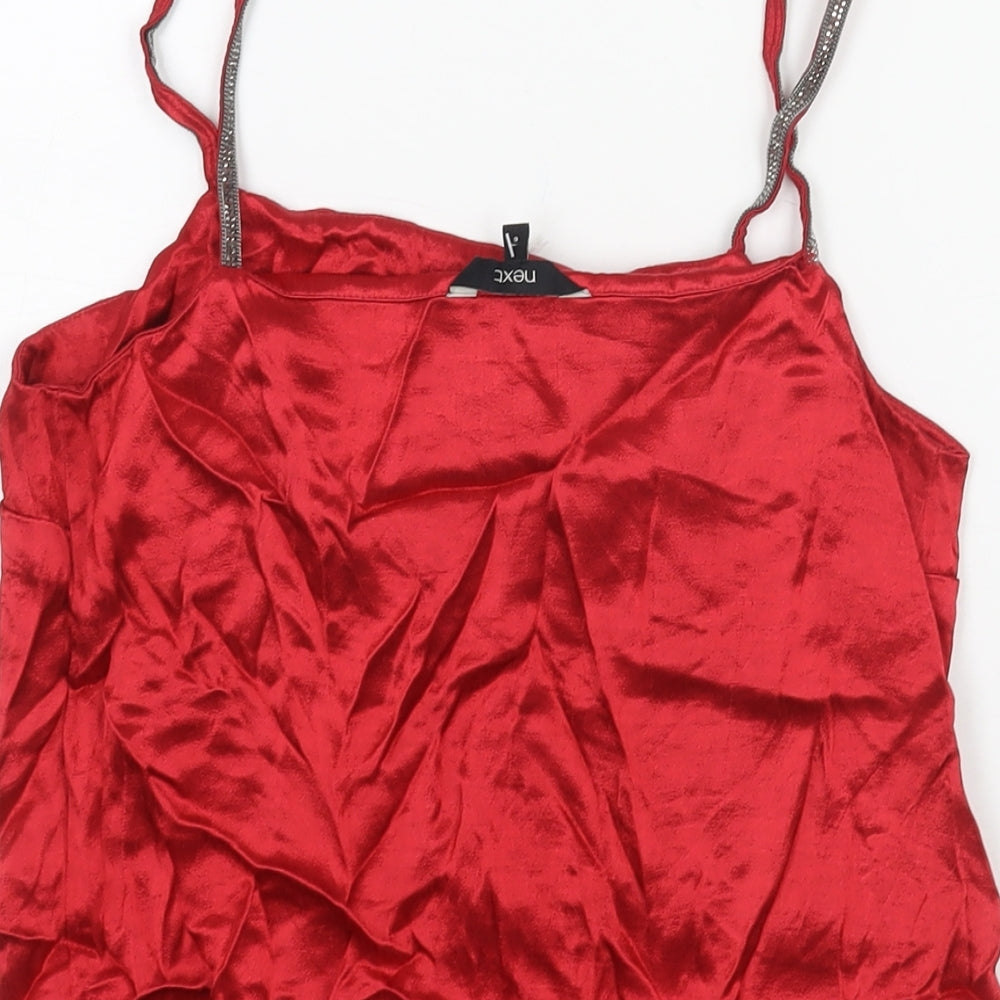 NEXT Womens Red Viscose Camisole Blouse Size 14 Scoop Neck - Rhinestone Strap