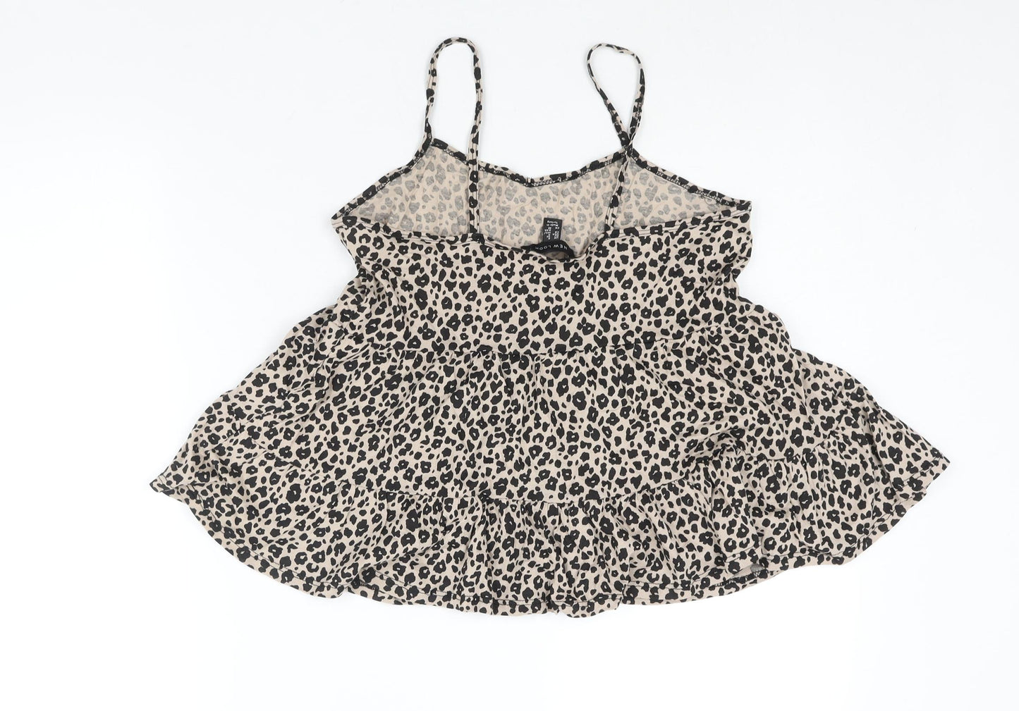 New Look Womens Beige Animal Print Cotton Camisole Blouse Size 8 Sweetheart - Leopard Print