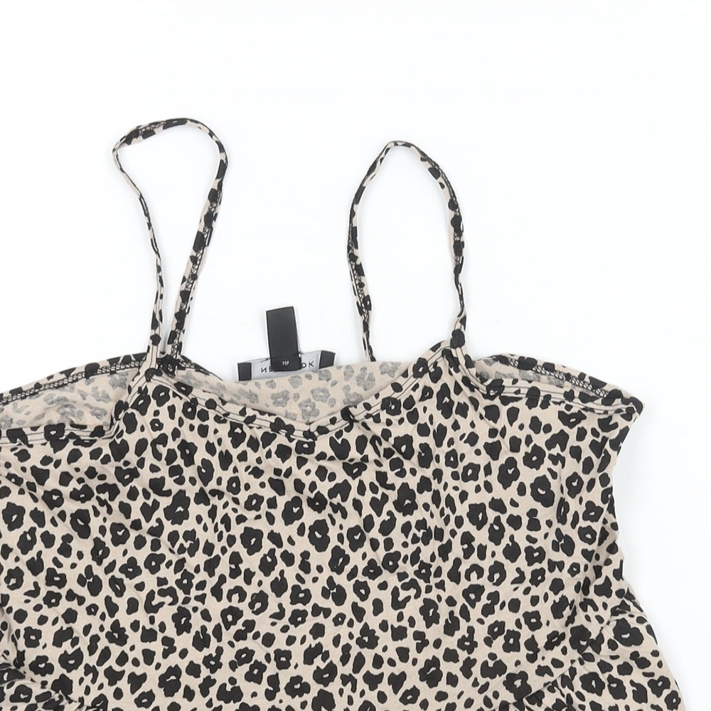 New Look Womens Beige Animal Print Cotton Camisole Blouse Size 8 Sweetheart - Leopard Print