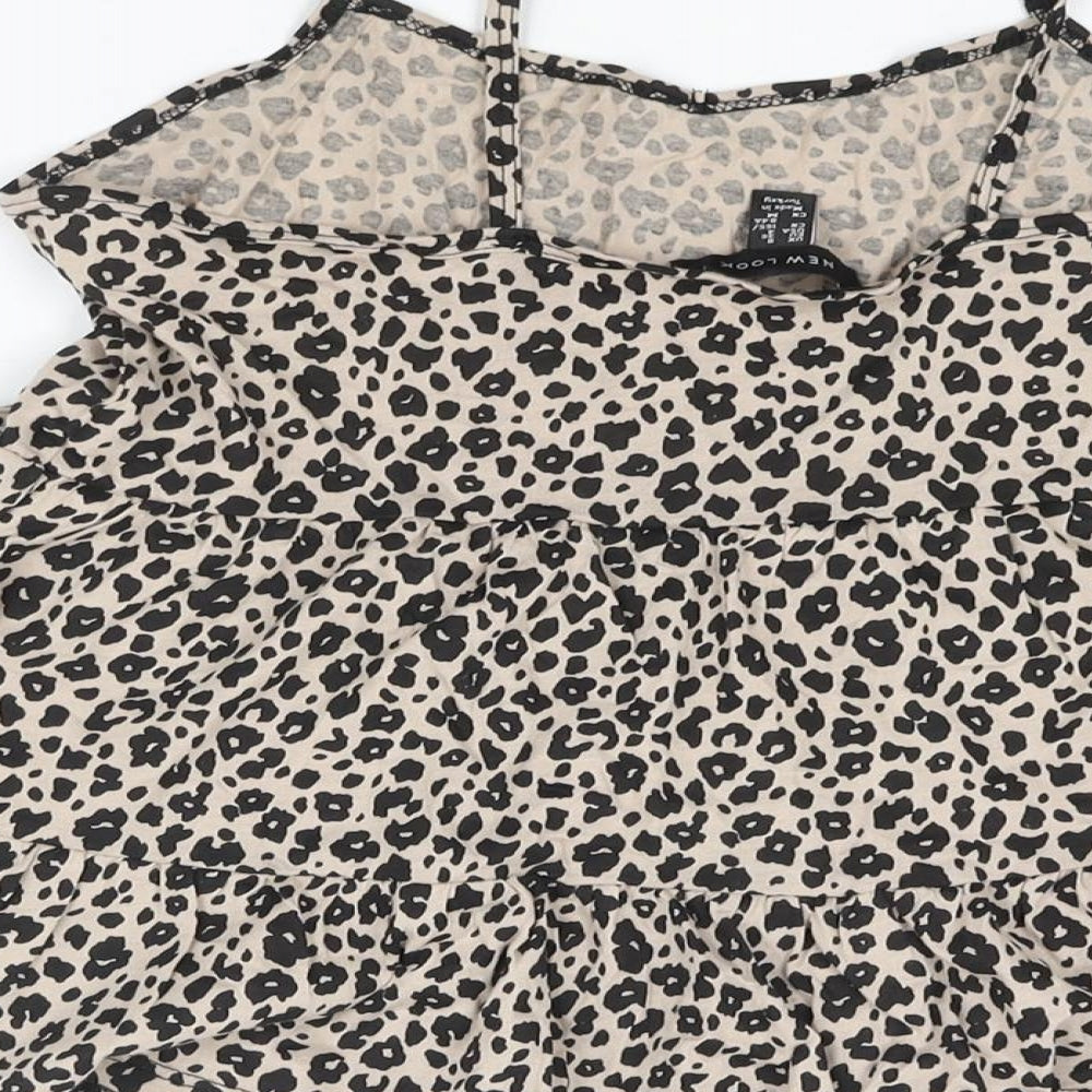 New Look Womens Beige Animal Print Cotton Camisole Blouse Size 8 Sweetheart - Leopard Print