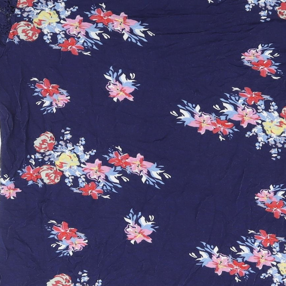 Studio Womens Blue Floral Viscose Basic Blouse Size 16 Round Neck - Lace Detail Size 16-18