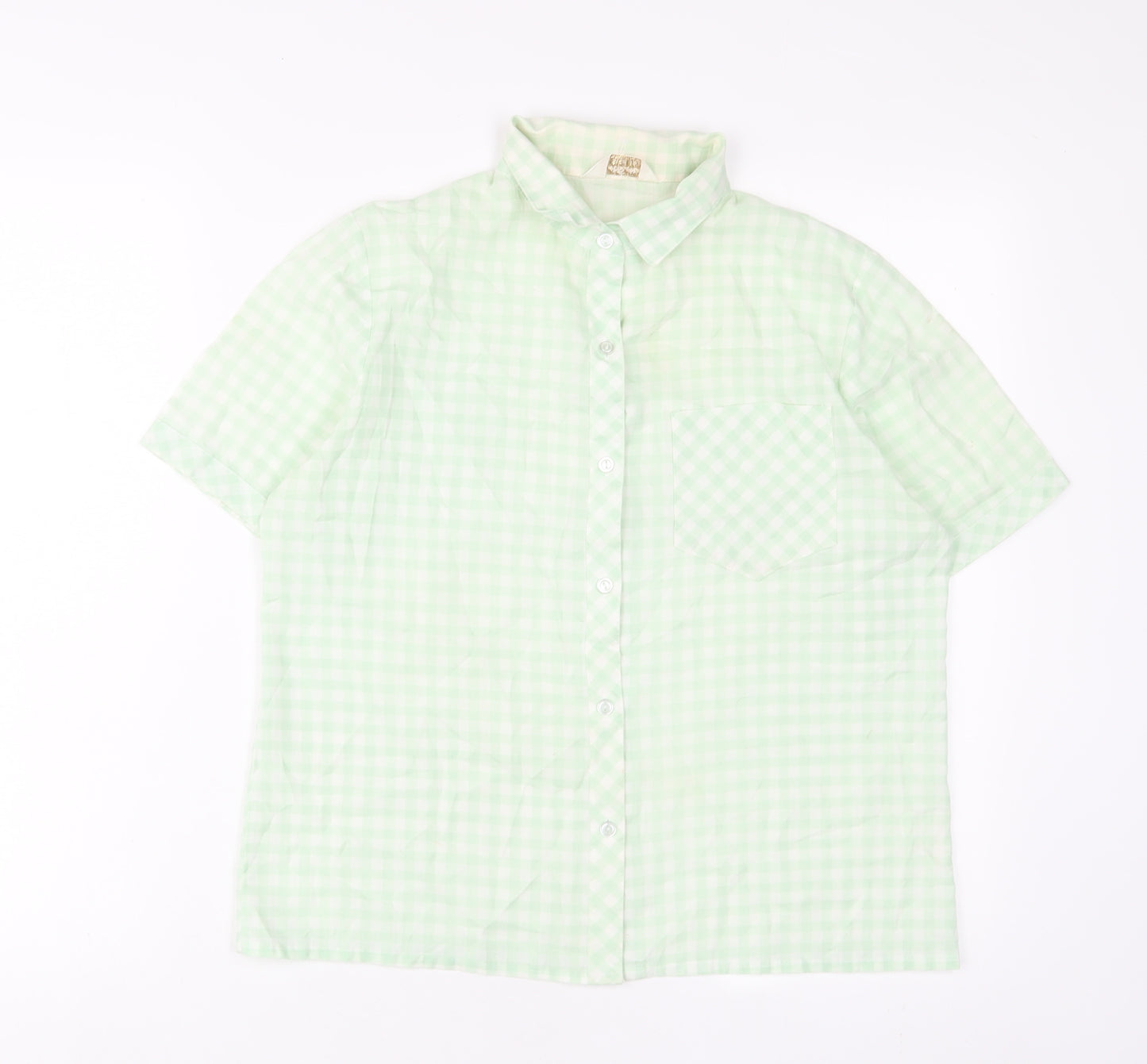 Justine Womens Green Plaid Cotton Basic Button-Up Size 16 Collared