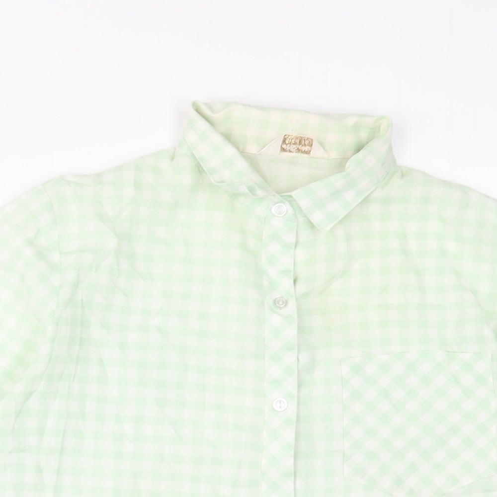 Justine Womens Green Plaid Cotton Basic Button-Up Size 16 Collared