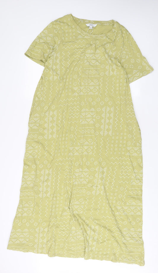 Marks and Spencer Womens Green Geometric Cotton T-Shirt Dress Size 16 Crew Neck Pullover