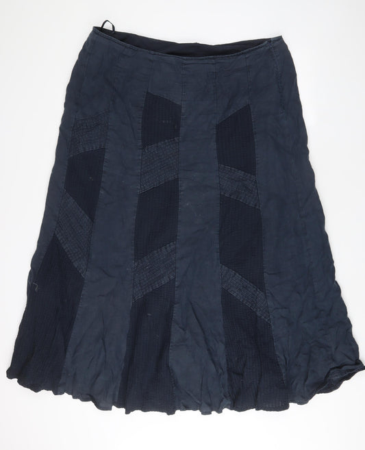 Per Una Womens Blue Cotton A-Line Skirt Size 18 Zip - Embroidered