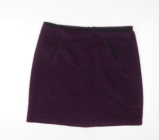 Marks and Spencer Womens Purple Wool A-Line Skirt Size 18 Zip