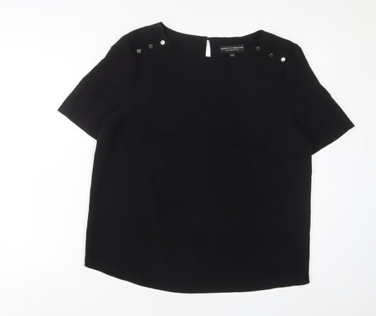 Dorothy Perkins Womens Black Polyester Basic T-Shirt Size 14 Crew Neck - Buttons